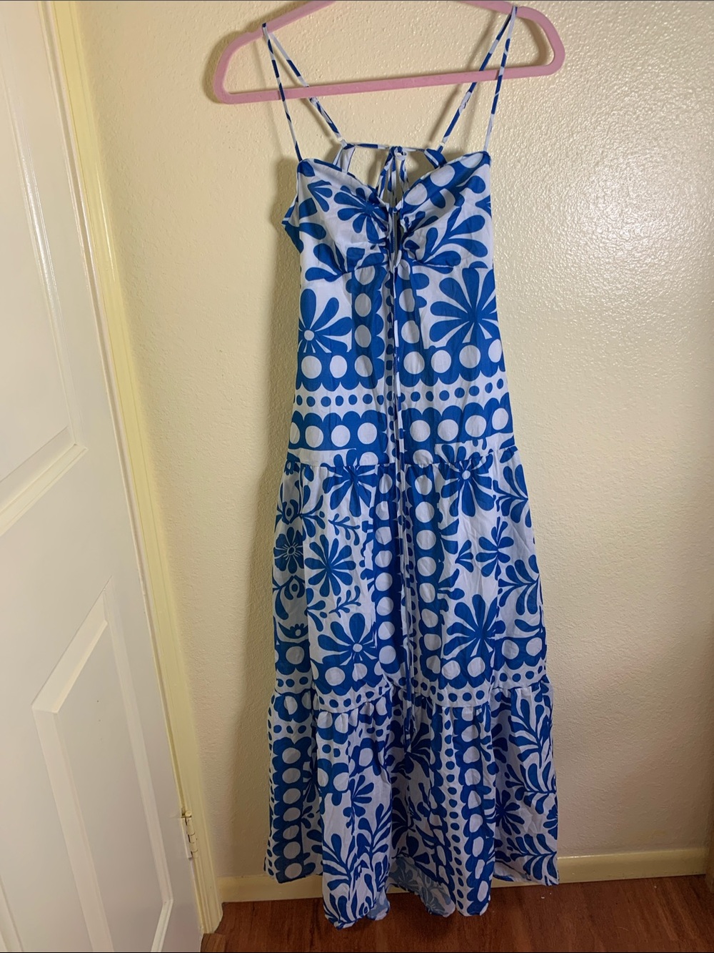 NWT Crystal Doll Blue + White Floral Maxi Dress, Size L